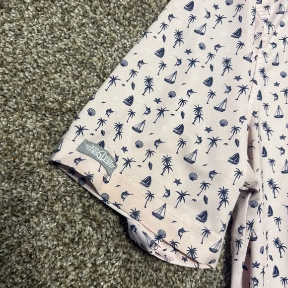 Straight Down Men’s Polo Large Palm Tree Sail Boat Print Pink - Picture 7 of 12